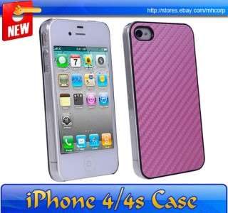 New iPhone 4/4s Hard Cover Case Hot Pink Protector Carbon fiber  