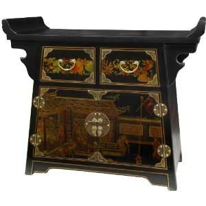  Black Lacquer Village Life Altar Cabinet