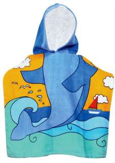 SHARK Blue~Kids Hooded Beach Towel Poncho~60cmx120cm~COTTON  