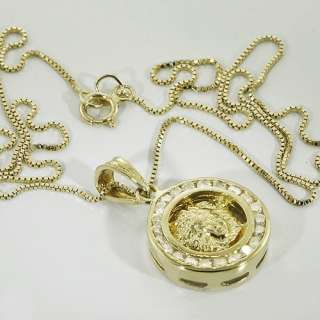   Yellow Gold Circle Diamond Medallion Vintage Pendant Necklace  