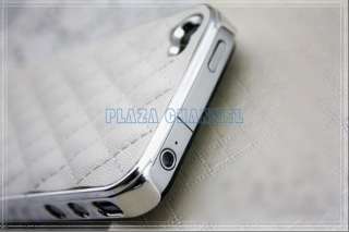 White Deluxe Plating Chrome Hard PU leather Back Cover Case For iPhone 