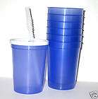 12 CLEAR PURPLE PLASTIC DRINKING GLASSES LID STRAW CUPS
