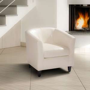   White Leather Tub / Barrel Design Club Chair 817056011818  