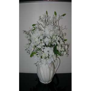   Silk Floral Arrangement in White Ceramic Pitcher 