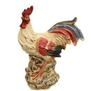   Hand Painted Ceramic Perched Rooster Statue Figurine