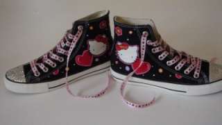 Black Convers Featuring Swarovski Cystals & Hand Painted Hello Kitty 