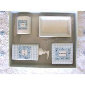   Piece Baby Blue Dots & Check Ceramic Bath Accessory Set & Mat & Towels