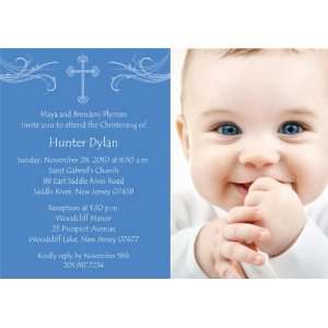  Bay Breeze with Cross Boy Photo Christening Invitations 