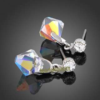 18k white Gold Gp swarovski crystal drop earrings E11  