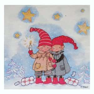 Scandinavian Christmas Napkins   Santa Pixies  Kitchen 