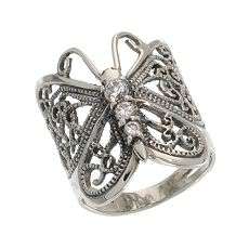 Sterling Silver Clear Cubic Zirconia Butterfly Ring 6  