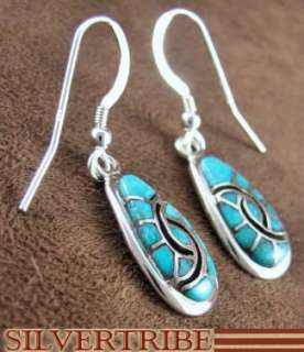 Sterling Silver & Turquoise Inlay Hook Dangle Earrings  
