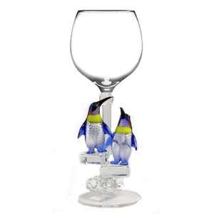  Hand Blown Wine Glass with Penguins Stem 