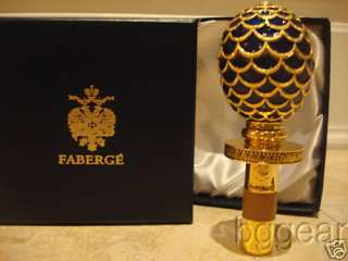 Faberge Pinecone Blue Enamel Egg wine bottle stopper in the original 