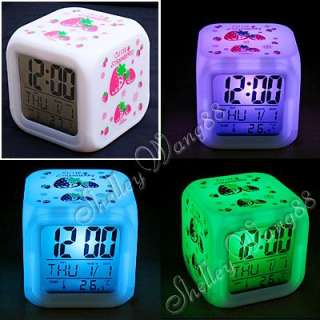 Strawberry LED Change 7 Color Digital Alarm Clock New  