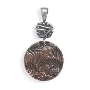 Textured Oxidized Sterling Silver and Copper Disc Pendant The Discs 