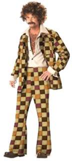Costumes 70s Disco Ball Brown Check Leisure Suit 4pc  