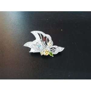   Colored and Clear Zirconia Sterling Silver Design Pin Brooch Jewelry
