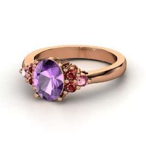  Emily Ring, Oval Amethyst 14K Rose Gold Ring with Red 