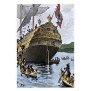 Henry Hudsons Ship, Half Moon, Arriving at Manhattan Island, c.1609 