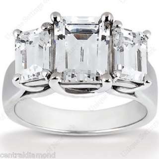 50ctw 3/Stone Emerald Cut CZ Engagement Ring 14K Gold  