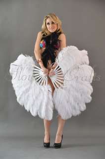 pair White Ostrich Feather fan burlesque 24x41 Single layer 