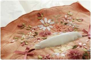 Beautiful Silk Flower Embroidery Tissue Box Cover  
