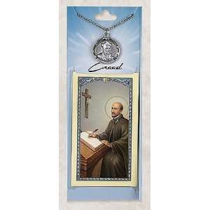 St. Ignatius Loyola Pewter Patron Saint Medal Necklace Pendant with 