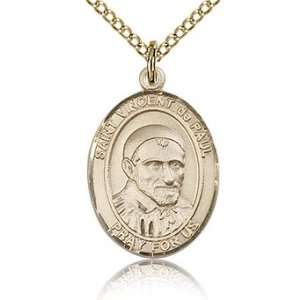  Gold Filled 3/4in St Vincent de Paul Medal & 18in Chain Jewelry