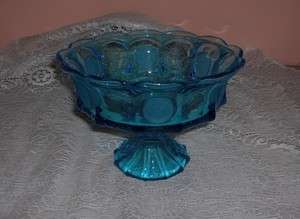Vintage Fostoria Blue Coin Glass Crystal Pedestal Bowl  