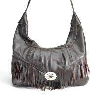 Western Style Cowgirl Leather Fringe Handbag Hobo BROWN  