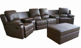 Home Theater Seating Curved Row of 4 Brown Set   Click Image to Close