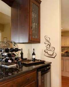 NEW Hearts & Coffee Vinyl Wall Decal Great For Kitchens or Bar Areas 