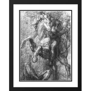 Titian 28x36 Framed and Double Matted Cavalier over a fallen adversary