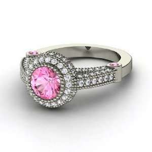  Vanessa Ring, Round Pink Sapphire Platinum Ring with Pink 