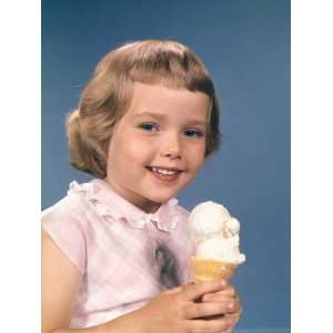 Smiling Girl Portrait Holding Vanilla Ice Cream Cone Photographic 