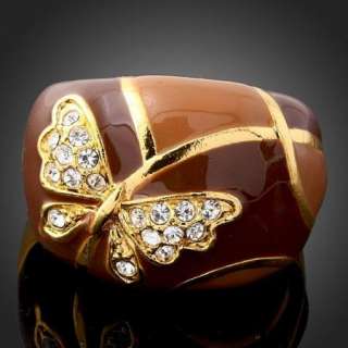 ARINNA Swarovski Crystal enamel butterfly gold GP Ring  