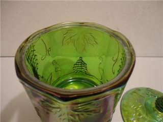   GLASS RARE VINTAGE GREEN CARNIVAL GLASS HARVEST GRAPE CANISTER  