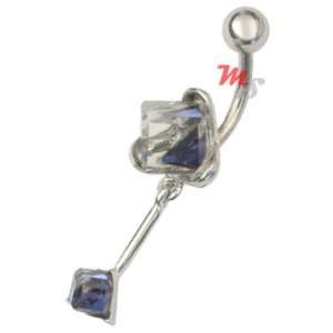    Color Glass Double Prism Dangle cube Navel Belly Ring Jewelry