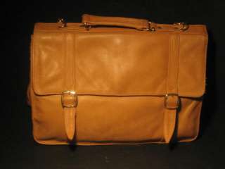 Vintage Light Coffee Natural Leather Briefcase Messenger Bag Buckle 