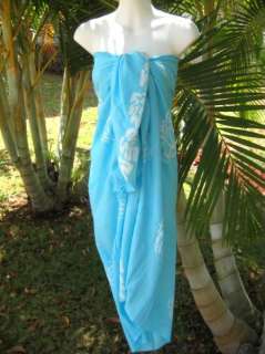 Sarong Light Blue Palm Trees Pareo Hawaiian Luau Dress  