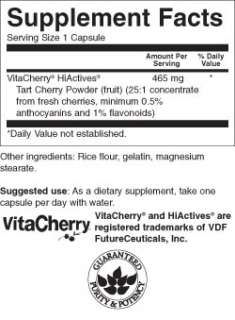 Product label for Swanson Superior Herbs HiActives Tart Cherry Extract