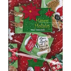 Vinyl Tablecloth with Flannel Back 52 X 70 Oblong Holiday with Santa 
