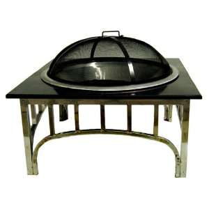   Square Black Granite Stainless Steel Fire Pit Patio, Lawn & Garden