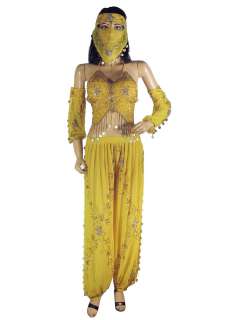 Gorgeous Hand Crafted beaded 5 PC set Yellow Belly dance Top (Choli 