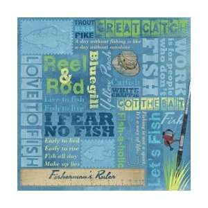  Karen Foster Fishing Paper 12X12 Reel & Rod Collage; 25 