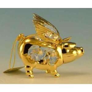  Flying Pig Gold & Crystal Ornament