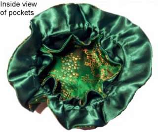 GREEN CHINESE SATIN BROCADE JEWELRY POUCH bag travel  