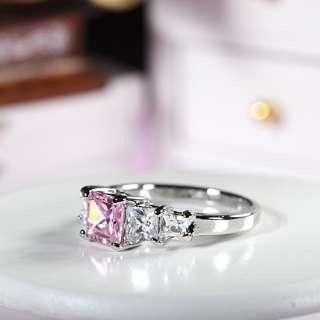 Xmas Gift Pink Sapphire White Gold GP Ring Lady Fashion Jewelry Size 7 