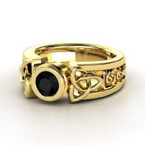    Celtic Sun Ring, Round Black Onyx 14K Yellow Gold Ring Jewelry